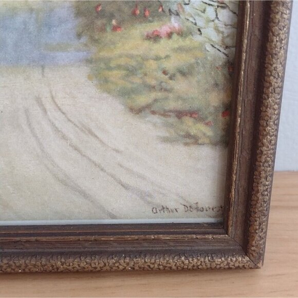 VtgGold Wooden Framed A Garden Spot Arthur Deforest Print Country Scene 8x11 - Picture 5 of 8
